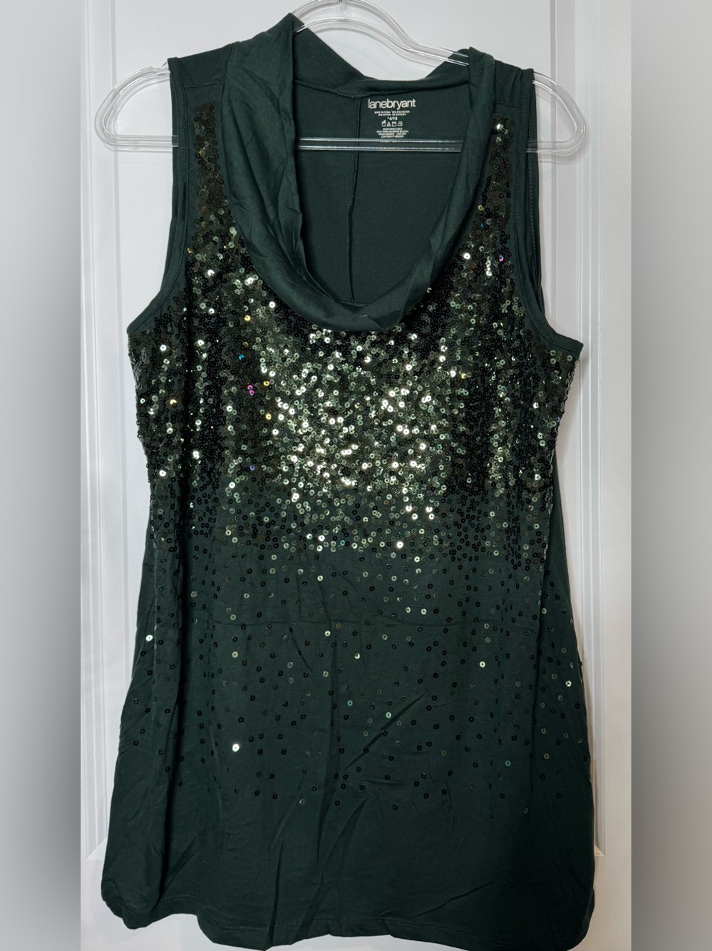 Lane Bryant Dark Green Sequined Cowl Neck Tank stretch sz 14/16 (1x)